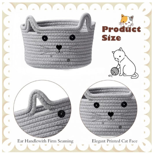 Generic Cotton Small Cat With Face Basket Pack of 1 (Grey)
