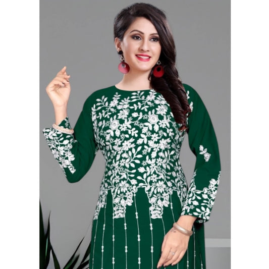 Generic Women's Georgette Printed Round Neck 3-4th Sleeve Kurti (Green)