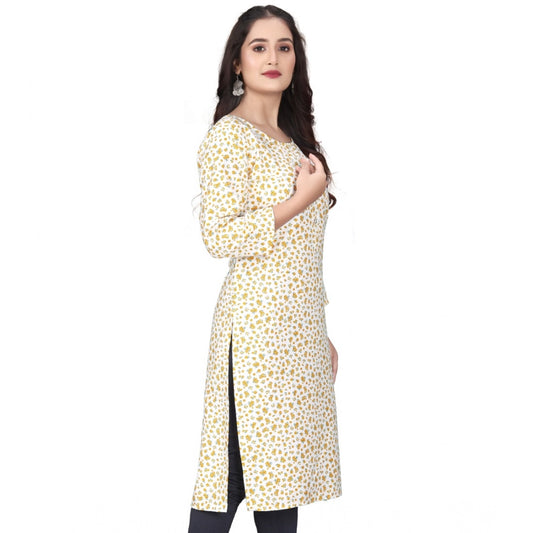 Generic Women's Rayon Printed Round Neck 3-4th Sleeve Kurti (White)