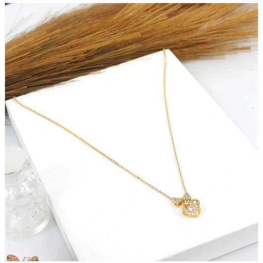 Generic Women's Stainless Steel Heart Shape Golden Delicate Pendent Chain (Gold Plated)