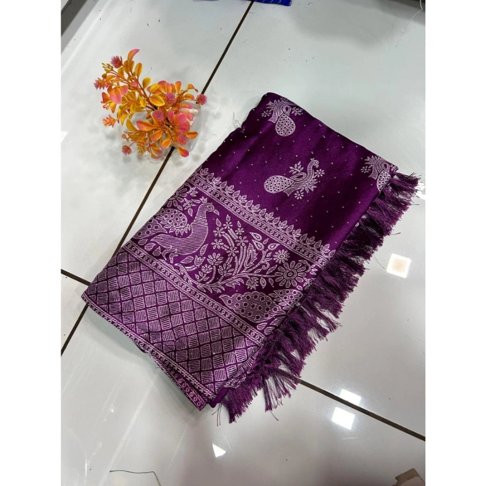 Generic Women's Chiffon Printed Saree With Unstitched Blouse (Lavender, 5-5 Mtrs)