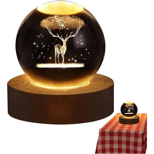 Generic Wood 3D Galaxy Crystal Ball Night Lamp Colorful LED Wooden for Deer (Transparent)