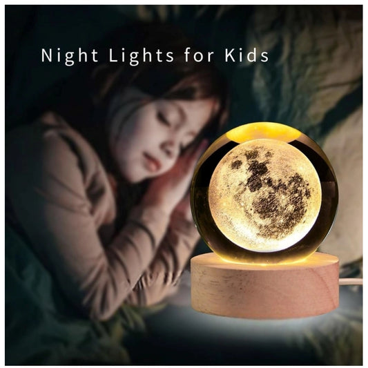 Generic Wood 3D Moon Crystal Ball Night Lamp Colorful LED Wooden for Moon (Transparent)