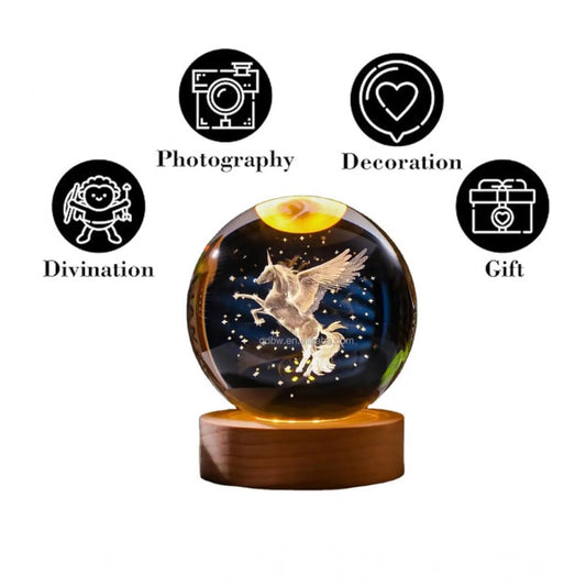 Generic Wood 3D Unicorn Crystal Ball Lamp (Transparent)