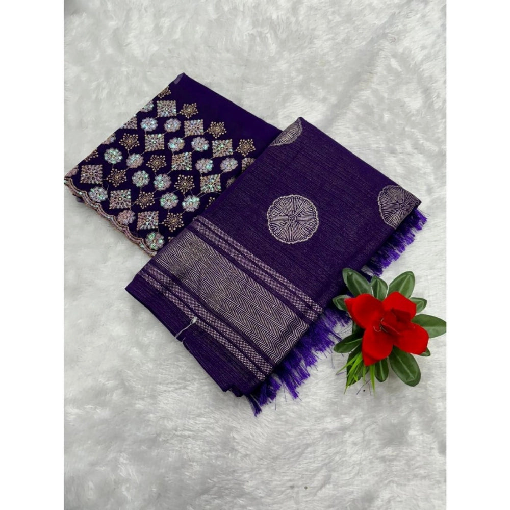 Generic Women's Georgette Printed Saree With Unstitched Blouse (Purple, 5-5 Mtrs)