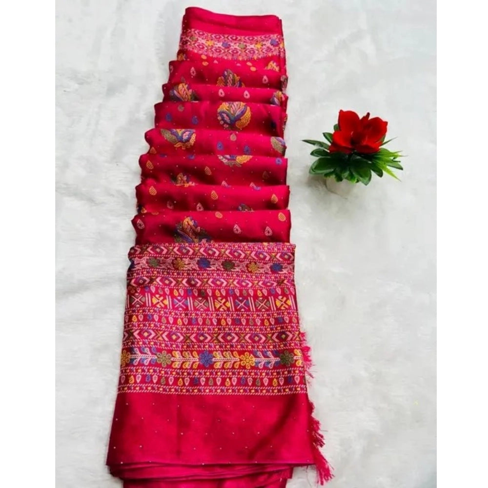 Generic Women's Chiffon Printed Saree With Unstitched Blouse (Pink, 5-5 Mtrs)