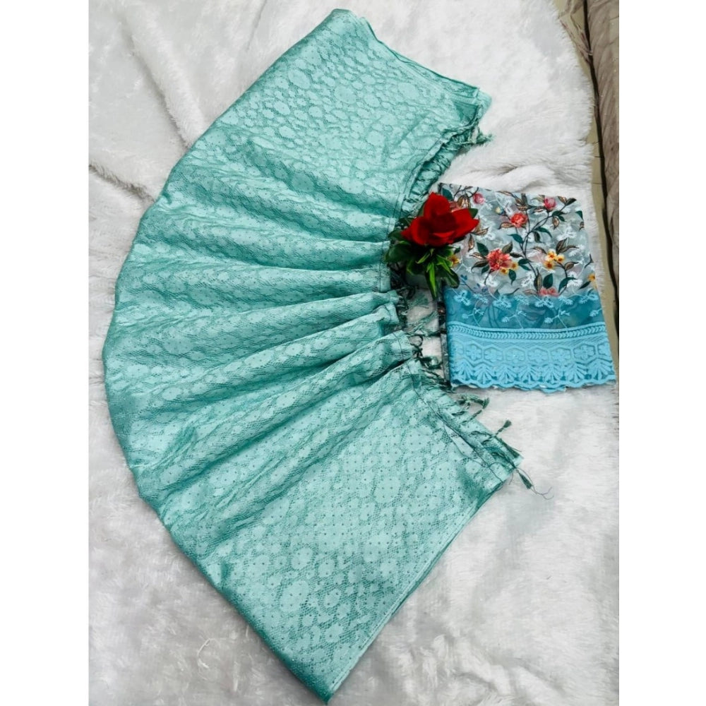 Generic Women's Georgette Embellished Saree With Unstitched Blouse (Skyblue, 5-5 Mtrs)