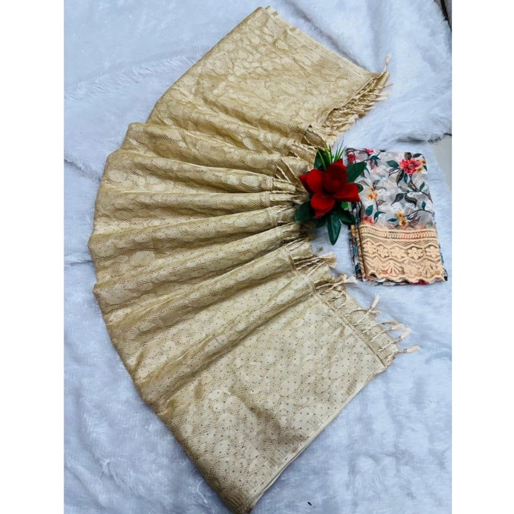 Generic Women's Georgette Embellished Saree With Unstitched Blouse (Yellow, 5-5 Mtrs)