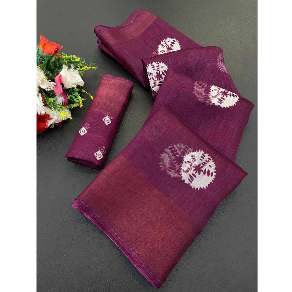 Generic Women's Cotton Blend Printed Saree With Unstitched Blouse (Lavendar, 5-5 Mtrs)