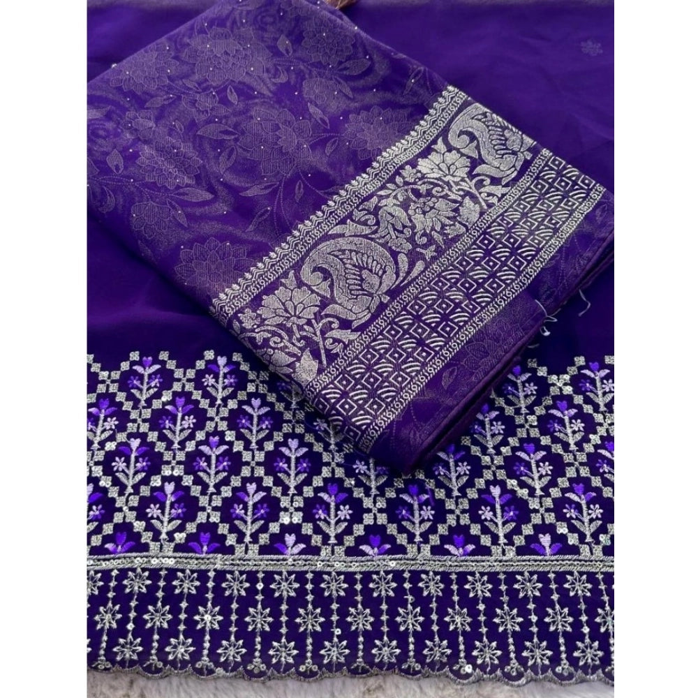 Generic Women's Georgette Printed Saree With Unstitched Blouse (Purple, 5-5 Mtrs)