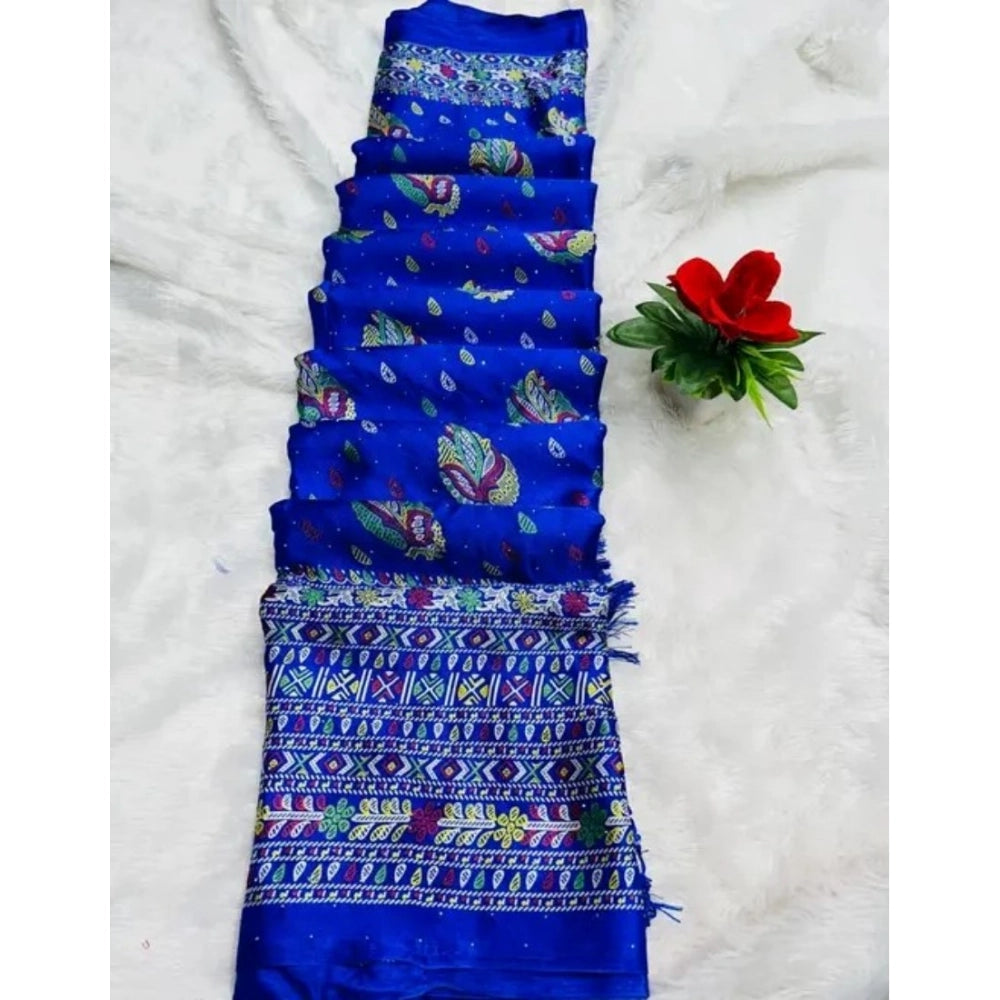 Generic Women's Chiffon Printed Saree With Unstitched Blouse (Blue, 5-5 Mtrs)