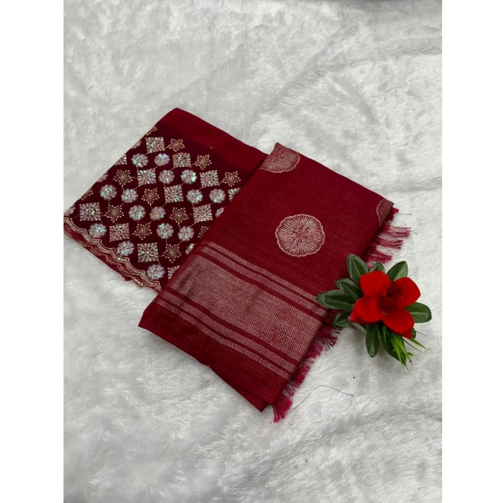 Generic Women's Georgette Printed Saree With Unstitched Blouse (Red, 5-5 Mtrs)