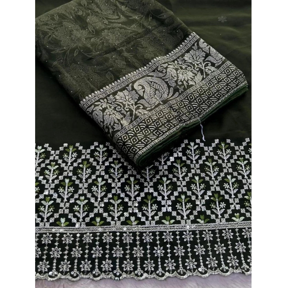 Generic Women's Georgette Printed Saree With Unstitched Blouse (Green, 5-5 Mtrs)