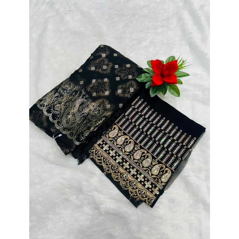 Generic Women's Georgette Printed Saree With Unstitched Blouse (Black, 5-5 Mtrs)