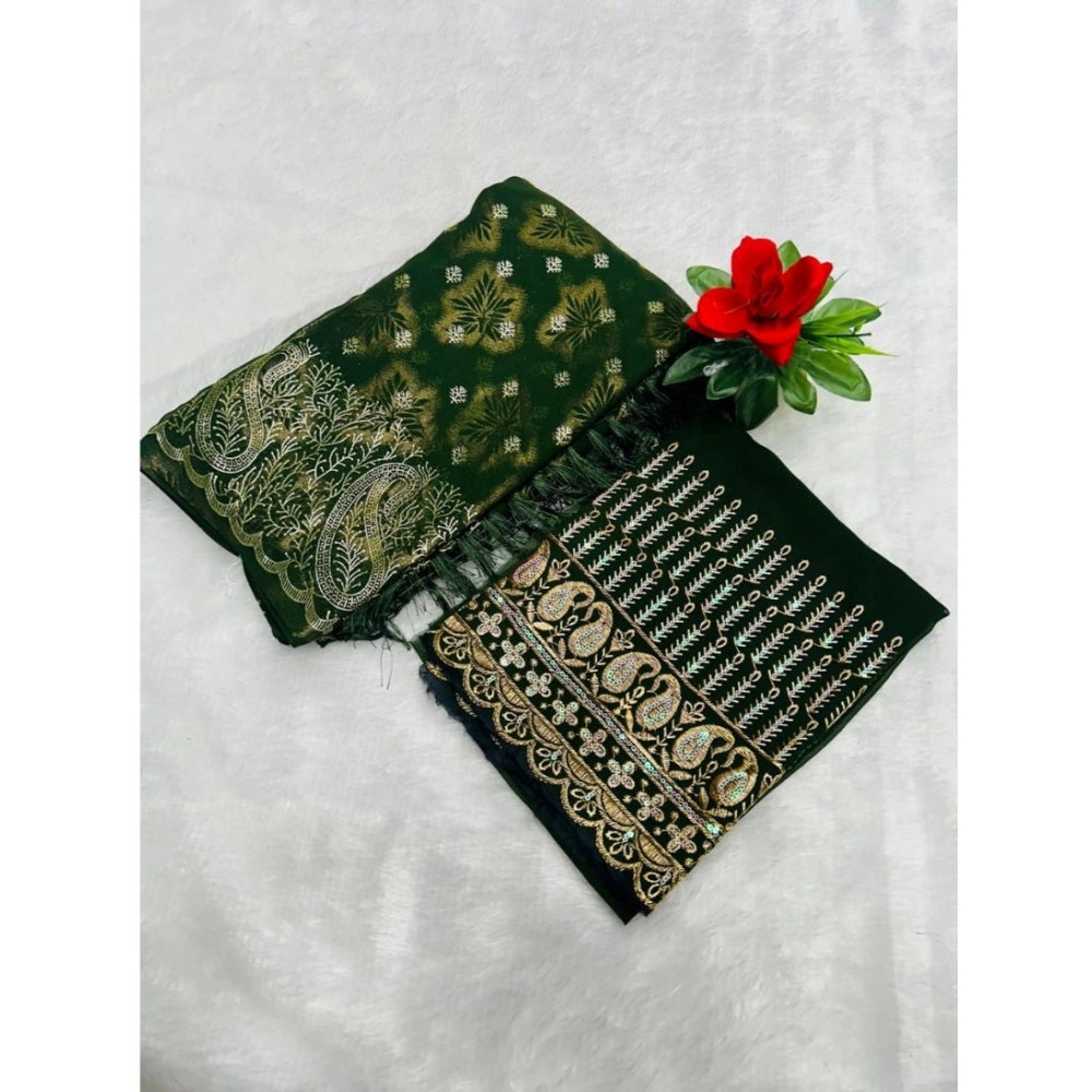 Generic Women's Georgette Printed Saree With Unstitched Blouse (Dark Green, 5-5 Mtrs)