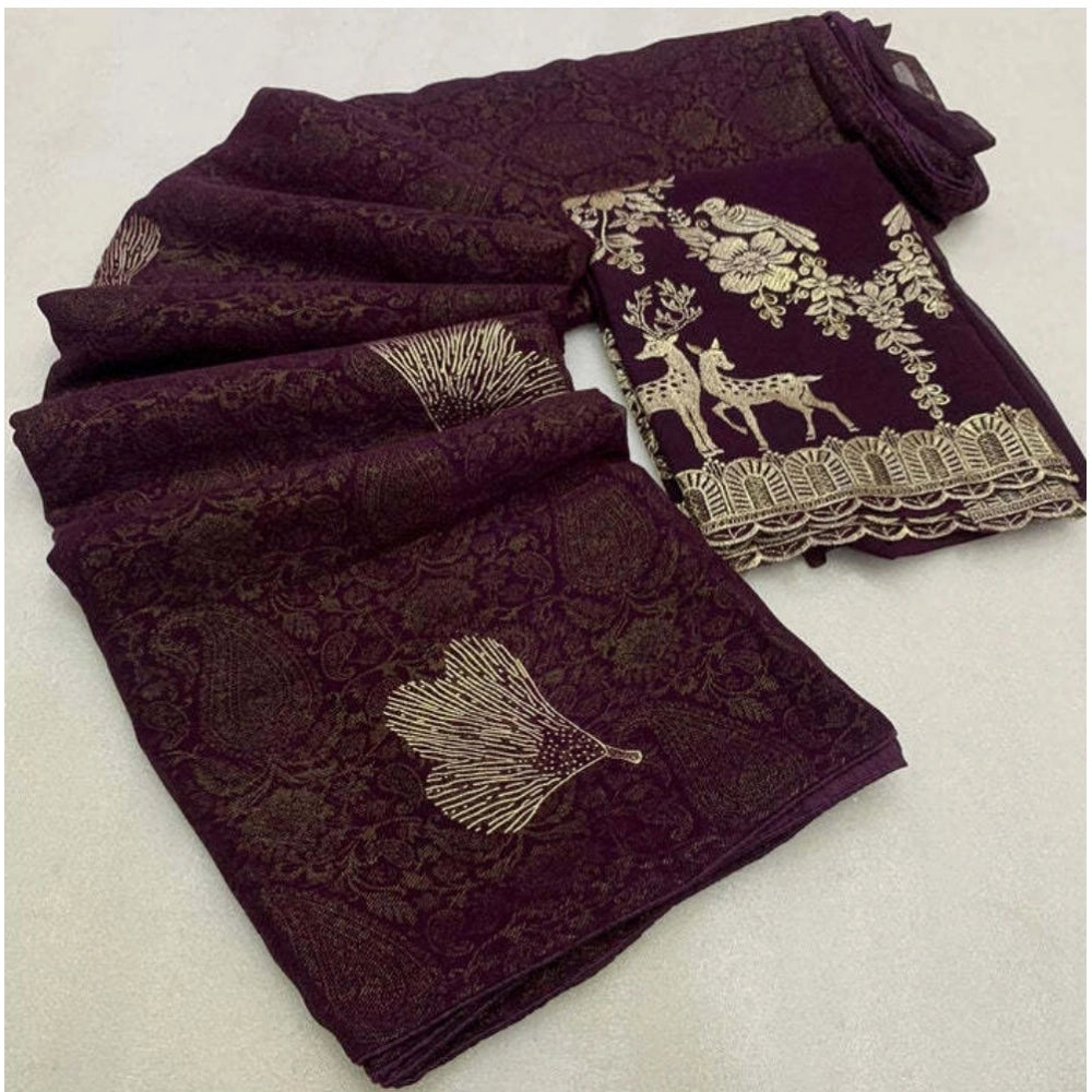 Generic Women's Georgette Printed Saree With Unstitched Blouse (Magenta, 5-5 Mtrs)