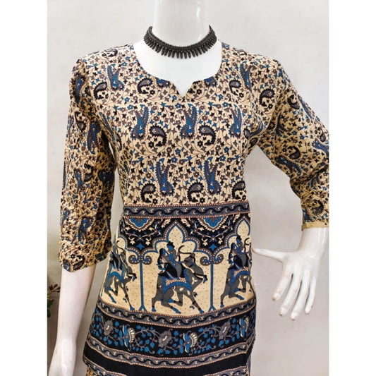 Generic Women's Cotton Jaipuri Printed 3-4th Sleeve Co ord Set (Multicolor)