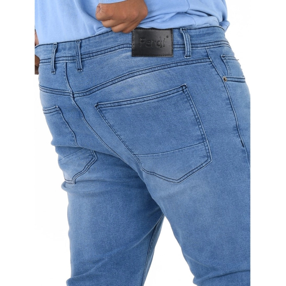 Generic Men's Cotton Blended Solid Plus Size Jeans (Blue)