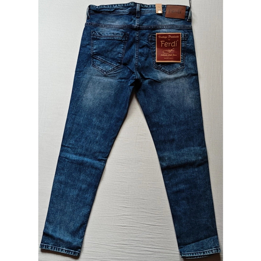 Generic Men's Cotton Blended Solid Tapered Jeans (Blue)
