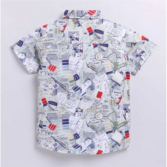 Generic Boy's Cotton Blend Printed Short Sleeve Shirt (MultiColor)