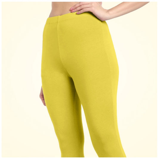 Generic Women's Cotton Blended Solid Ankle legging (Lemon Yellow)