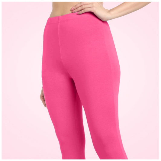 Generic Women's Cotton Blended Solid Ankle legging (Dark Pink)