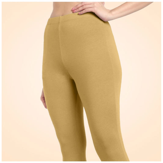 Generic Women's Cotton Blended Solid Ankle legging (Beige)