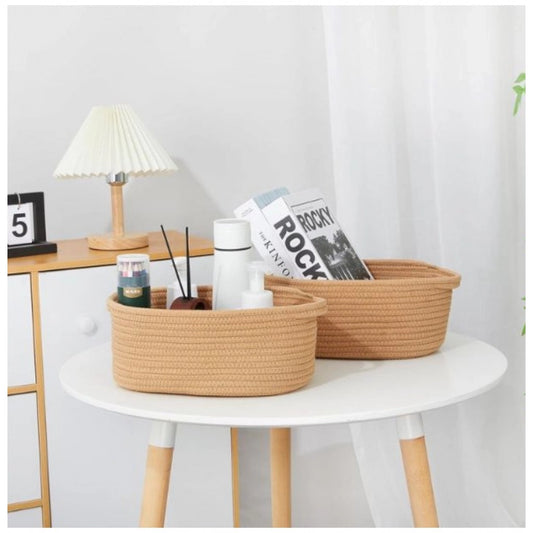 Generic Cotton 2 Pcs Oval Basket Storage Basket For Clothes (Beige)