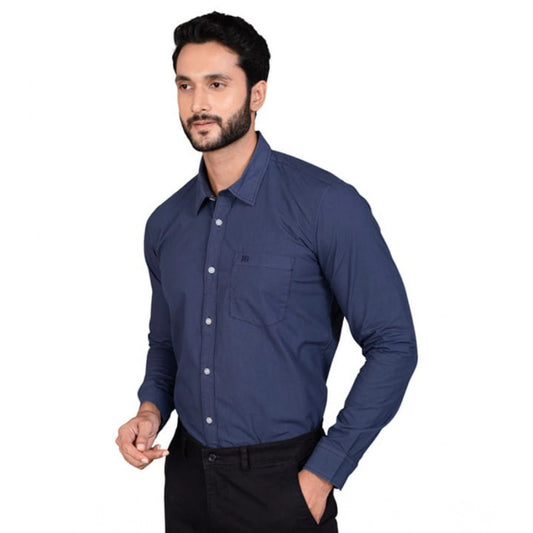Generic Men's Casual Cotton Full Sleeve Solid Shirt (Navy)