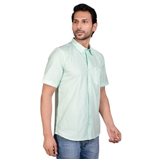 Generic Men's Casual Cotton Half Sleeve Solid Shirt (Sea Green)