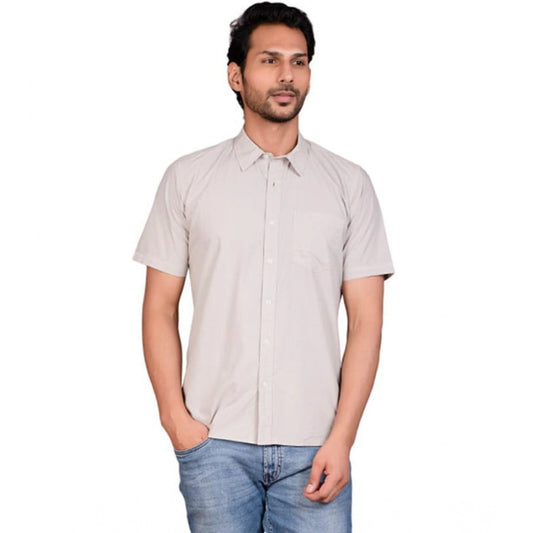 Generic Men's Casual Cotton Half Sleeve Solid Shirt (Grey)