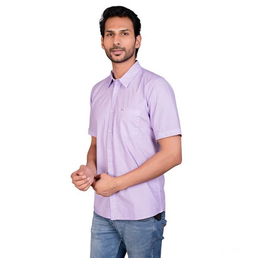Generic Men's Casual Cotton Half Sleeve Solid Shirt (Purple)