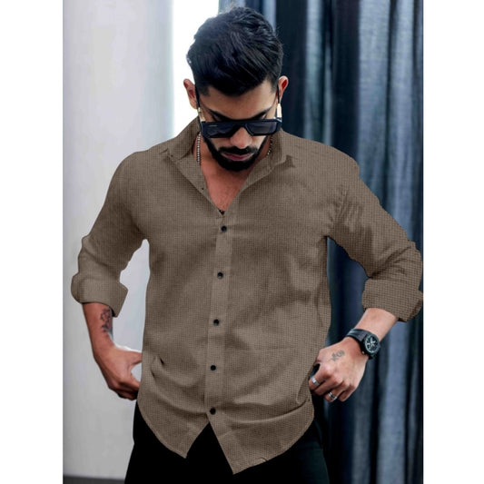 Generic Men's Casual PollyCotton Textured Full Sleeve Collar Shirt (Grey)