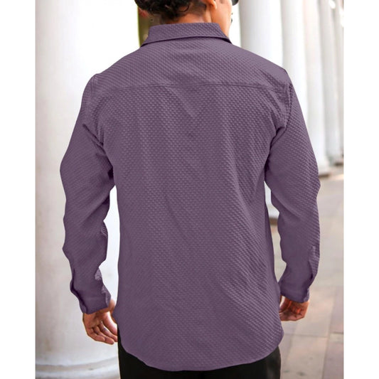 Generic Men's Casual Popcorn Self-design Full Sleeve Collar Shirt (Wine)