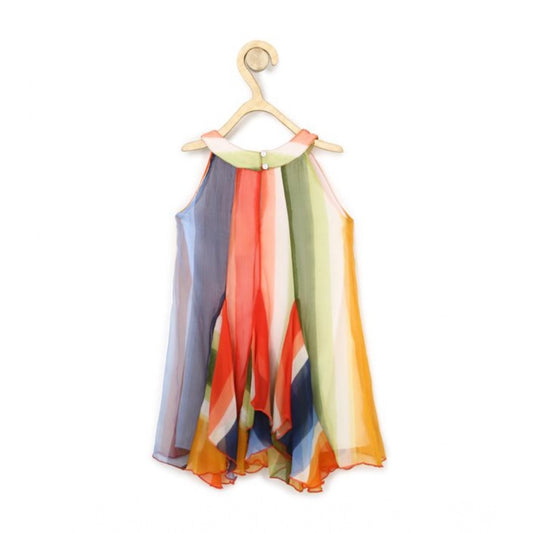 Generic Girl's Chiffon Graphic Sleeveless Round Neck Dress (Orange)