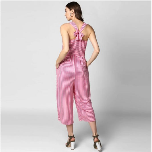 Generic Women's Polyester Striped Sleeveless Jumpsuit (Pink)