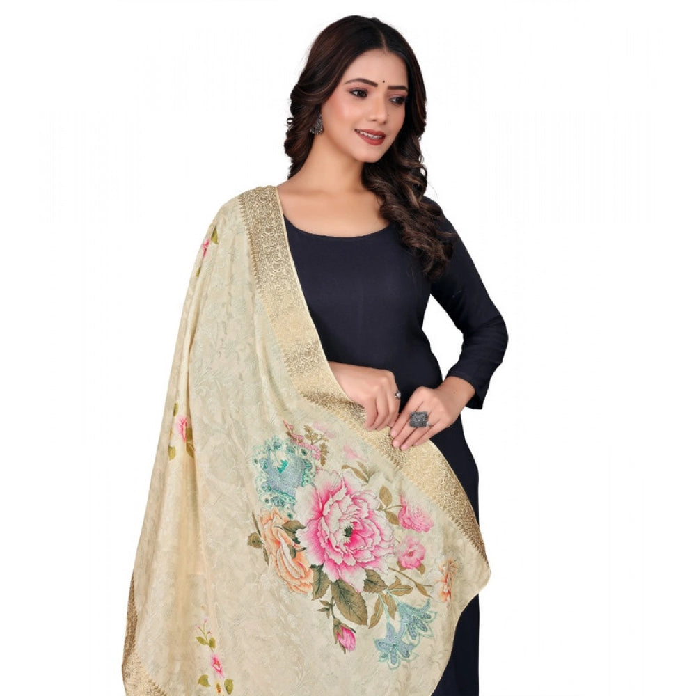 Generic Women's chanderi silk Printed Dupatta (Beige, Length: 2 Mtr)