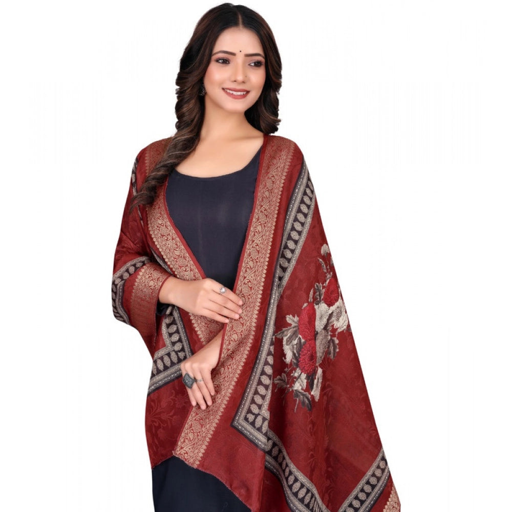 Generic Women's chanderi silk Printed Dupatta (Maroon, Length: 2 Mtr)