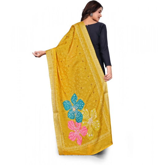 Generic Women's chanderi silk Printed Dupatta (Yellow, Length: 2 Mtr)
