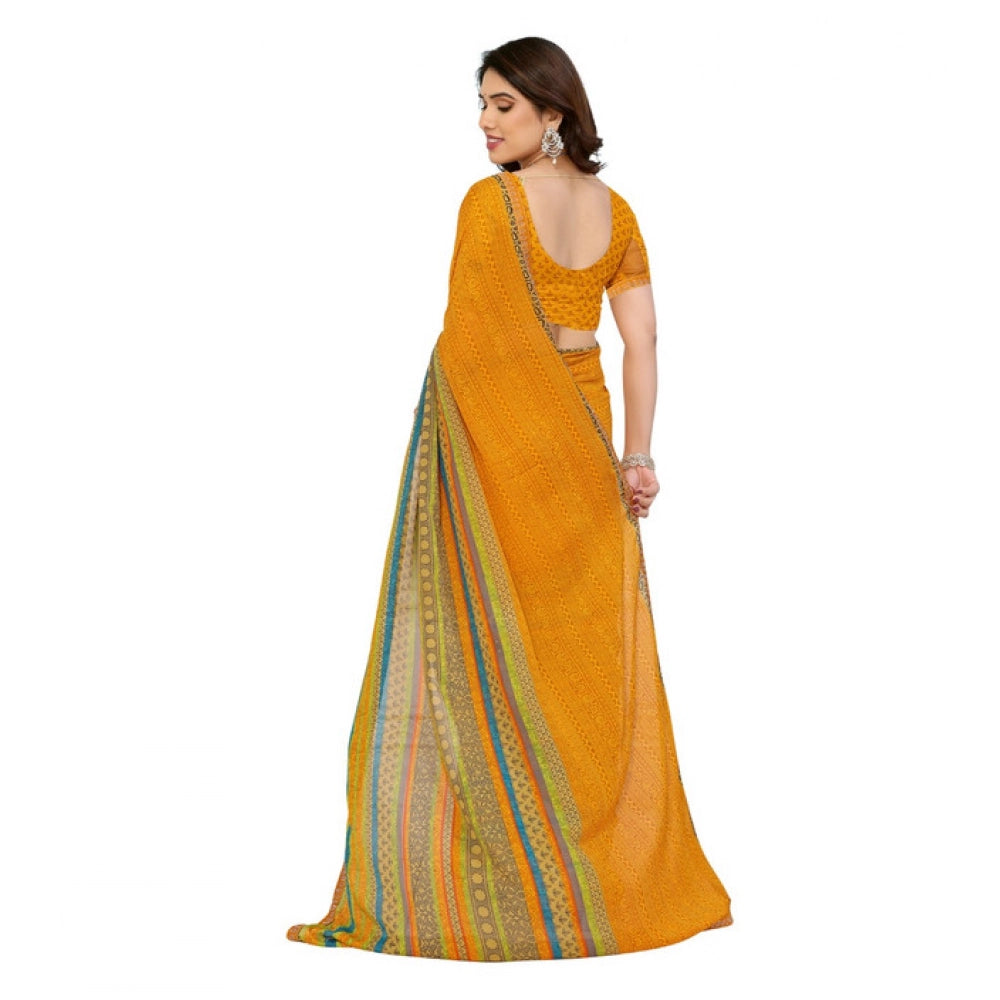 Generic Women's Georgette Printed Saree With Unstitched Blouse 5.5Mtr (Mustard)