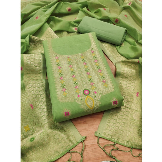 Generic Women's Banarasi Silk Printed Unstitched Salwar Suit Material With Dupatta (Pista, 3Mtrs)