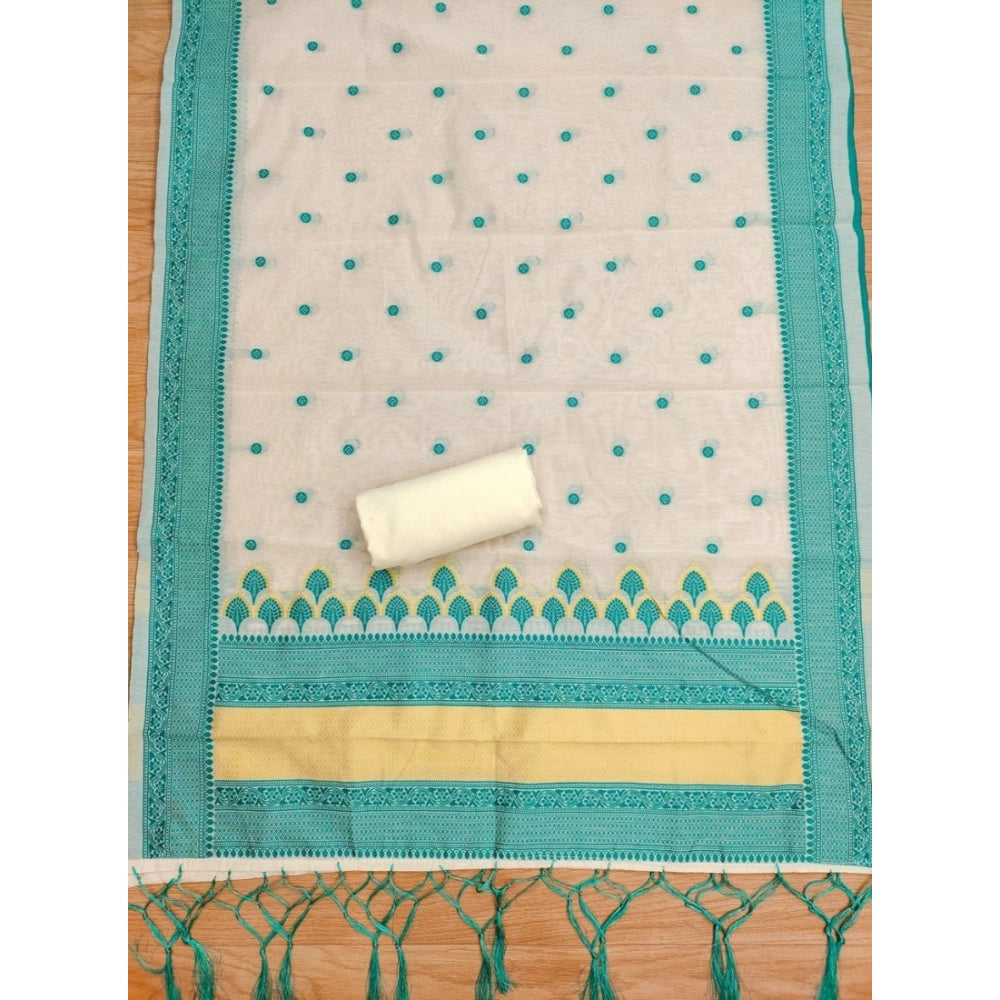 Generic Women's Banarasi Silk Printed Unstitched Salwar Suit Material With Dupatta (Teal, 3Mtrs)