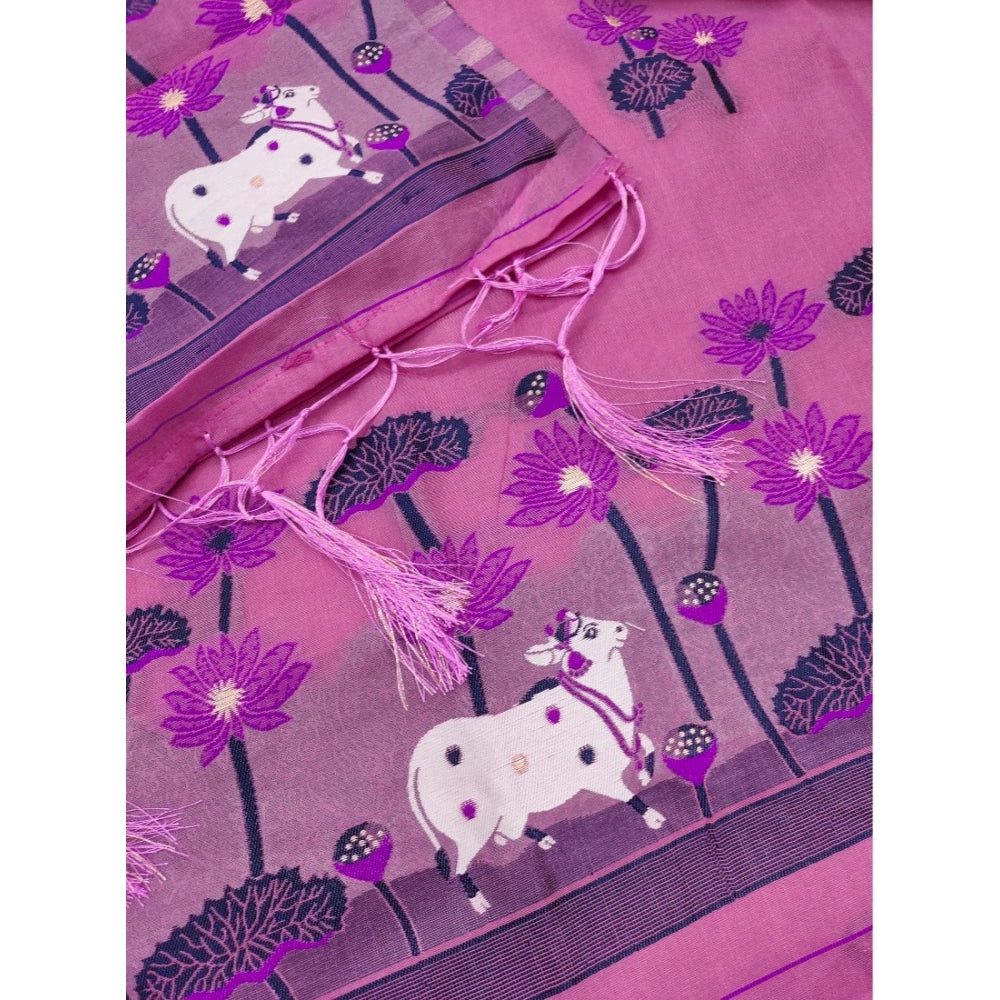 Generic Women's Banarasi Silk Printed Unstitched Salwar Suit Material With Dupatta (Pink, 3Mtrs)