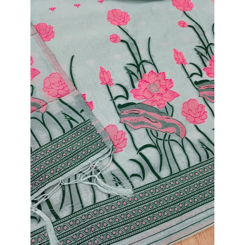 Generic Women's Banarasi Silk Printed Unstitched Salwar Suit Material With Dupatta (Grey, 3Mtrs)