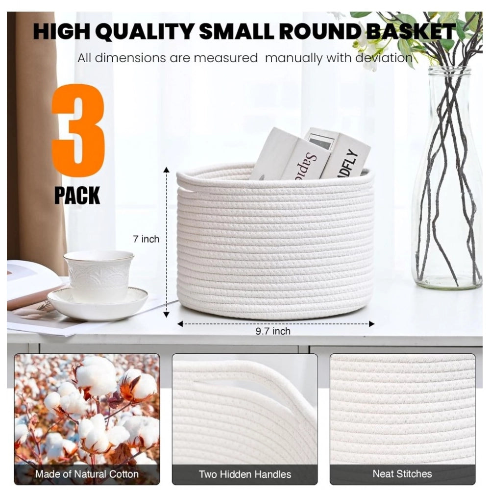 Generic Cotton 9x7 Inch Pack of 3 Storage Basket For Clothes (White)
