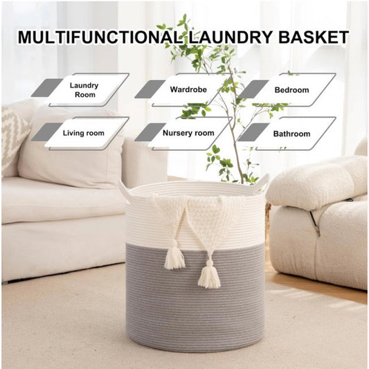 Generic Cotton 12x14 Inch- 1 Pcs Storage Basket For Clothes (Gray-White)