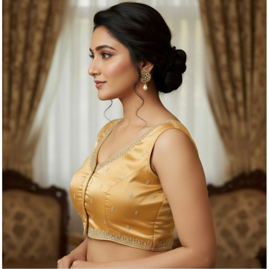 Generic Women's Zimmi Choo Sequin Work V-Neck Padded Blouse (Beige 38 Ready (Self Alterable 36–40)