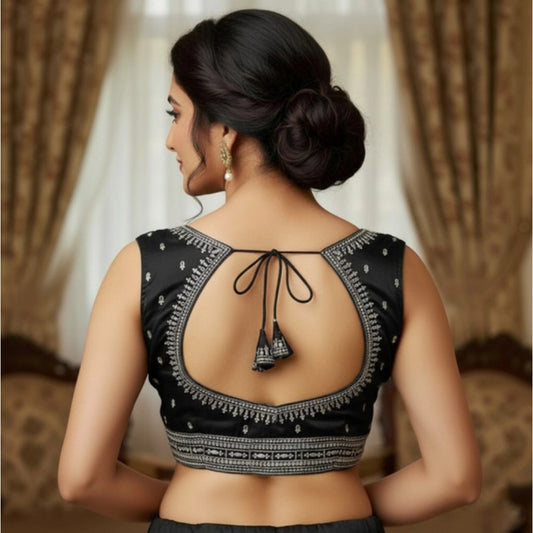 Generic Women's Zimmi Choo Sequin Work V-Neck Padded Blouse (Black 38 Ready (Self Alterable 36–40)