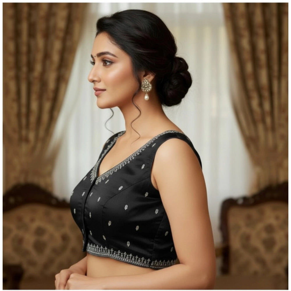 Generic Women's Zimmi Choo Sequin Work V-Neck Padded Blouse (Black 38 Ready (Self Alterable 36–40)