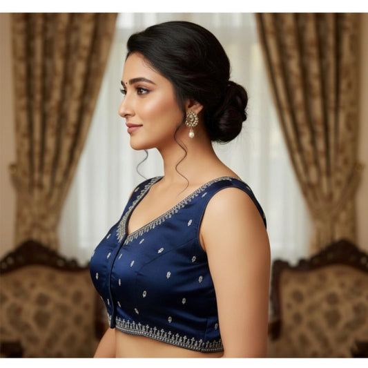 Generic Women's Zimmi Choo Sequin Work V-Neck Padded Blouse (Navy 38 Ready (Self Alterable 36–40)